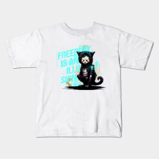 Cyberspace Cat Freedom is an Illusion Dark Background Kids T-Shirt